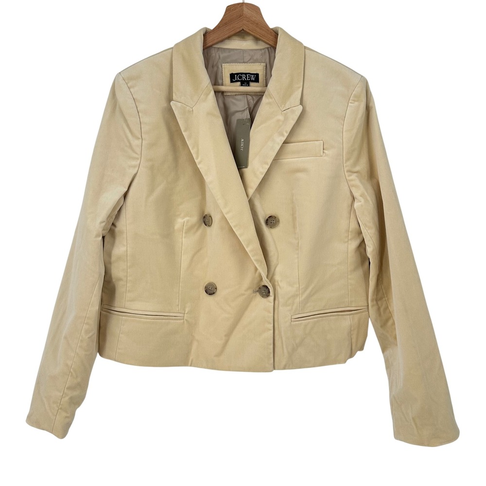 J.Crew Womens‎ Cropped double-breasted blazer stretch velvet Ivory Size 12 BV217